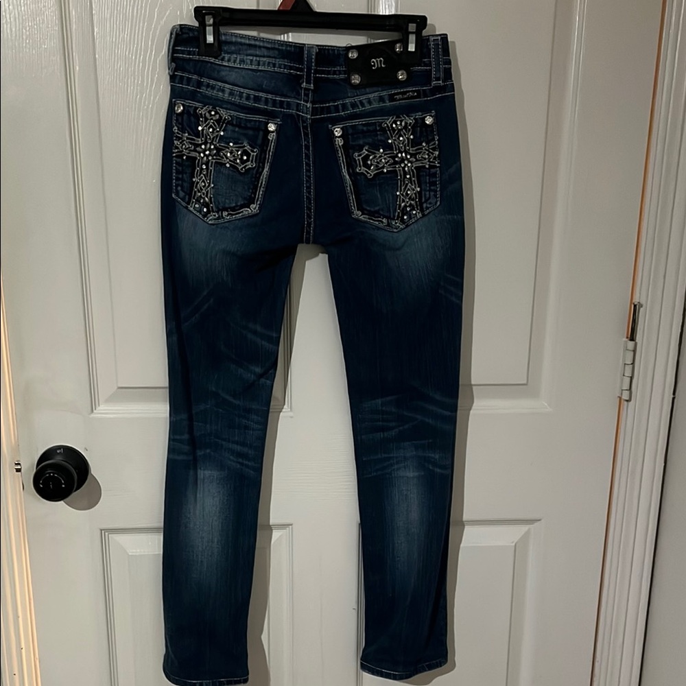 Miss Me Blue Skinny Jeans with Distressed Detailing